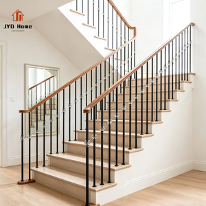 Balustre en fer forgé noir rond moderne de luxe 5/8 avec boule de cristal pour <span class=keywords><strong>rampe</strong></span> d'<span class=keywords><strong>escalier</strong></span> en <span class=keywords><strong>bois</strong></span> courbé intérieur - Product Image 1