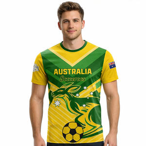 Maillot de match de la FFA (Fédération australienne de football) Coupe du Monde 2026 Socceroos, T-shirt personnalisé imprimé pour homme, col rond, 100 % polyester, tissu mesh, AUF - Product Image 4