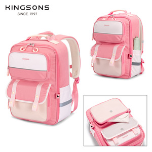 Kingsons Student <b>Backpack</b> 15 Inches Pink Color Blocking Spine Protection <b>School</b> Education Unisex - Product Image 3