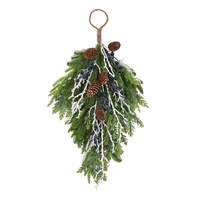 Guirnalda Navideña de Alta Calidad con Forma de Lágrima, con Piñas, Bayas Azules y Ramas de Pino Escarchadas, Decoración Colgante de 23.6 Pulgadas
