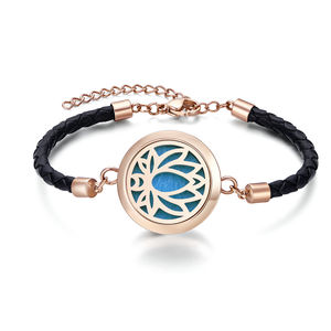 Bracelets en <span class=keywords><strong>cuir</strong></span> d'aromathérapie tendance, diffuseur d'huiles essentielles en <span class=keywords><strong>lotus</strong></span> de 25 mm, <span class=keywords><strong>bracelet</strong></span> diffuseur réglable pour filles - Product Image 3