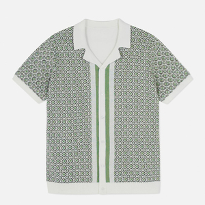 Camicia bianca e nera <span class=keywords><strong>Cardigan</strong></span> lavorato a maglia Casual estiva personalizzata maglia Polo maglione a maniche corte da uomo - Product Image 5