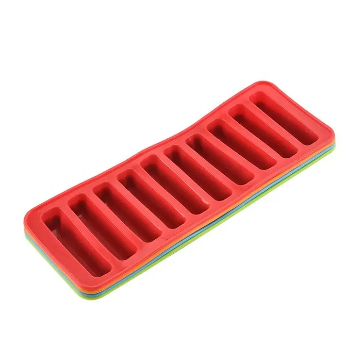 Custom 10 Cavity Long Strips Eclair Mold Silicone Biscuit Stick Baking Tray Ice Cube Tray For Chocolate Cracker Bar