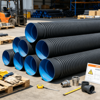 Raccord de tuyau ondulé à double paroi en HDPE, tube de drainage noir avec couche intérieure bleue pour canalisation d'égouts