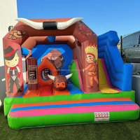 Structure gonflable château rose et violet pour jeux de fête, équipement de terrain de jeu intérieur