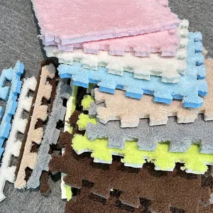 Plush Foam Floor Mat Square Interlocking Fluffy Tiles With Border Play Mat Flooring Tiles Soft Climbing Area Rugs For Home