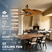 Ventilateur de plafond moderne à LED de 52 pouces avec 5 pales, télécommande, moteur DC, 6 vitesses, fonctionnement silencieux, montage encastré pour salon