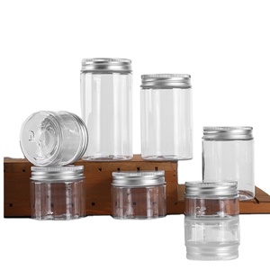 Plastic Cookie Jar 250ml 300ml 500ml BPA-Free Containers PET Plastic Food Storage Clear Cookie Round Jar With Lid For Candy Packaging