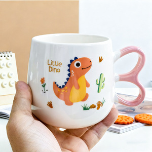 แก้วเซรามิคลายการ์ตูนไดโนเสาร์สำหรับเด็ก แก้วนมสำหรับอาหารเช้า ใช้กับเครื่องล้างจานและไมโครเวฟได้ - Product Image 2
