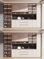 Meuble à vin moderne et élégant, buffet avec portes vitrées, éclairage d'ambiance LED, meuble de cuisine sur mesure, design de salle à manger