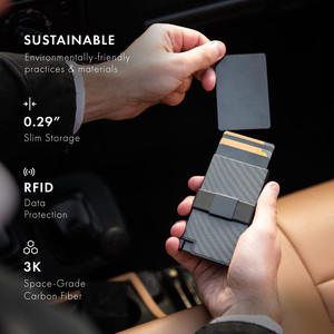 Мужской RFID-кошелек для карт с автоматическим выдвижением, тонкий, из углеродного волокна и алюминия, тройной сложения, для кредитных карт и удостоверений личности - Product Image 3