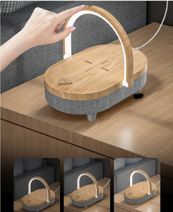 Cargador Inalámbrico Rápido de 15W con Altavoz, Luz LED Nocturna, Soporte para Teléfono, Lámpara de Escritorio 3 en 1, Cargador Inalámbrico de Madera - Product Image 5