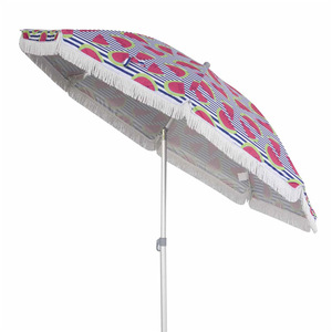 Outdoor Cotton Patio Umbrella 2M Watermelon Print Fringe <b>Sun</b> <b>Shade</b> Manual Lift Plastic Pole For Garden Decor - Product Image 5