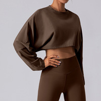 Ensemble de sport 2 pièces pour femme : Crop top respirant à manches longues et leggings de yoga pour la gym et l'entraînement