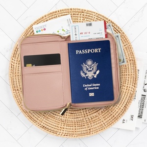 Boshiho Leather Passport Holder RFID Travel Business Credit Card Protector Custom Passport Cover with <b>Wristlet</b> Strap - Product Image 3