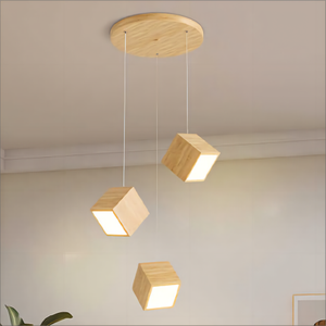 2025 cổ phong cách ba đầu Mặt dây chuyền sáng tạo cafe nhà hàng thanh phòng nghiên cứu phòng ngủ điều chỉnh chiều cao đèn gỗ vuông - Product Image 2