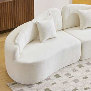 Canapé banquette incurvé contemporain en velours, trois places, sectionnel, compact, avec chaise longue intégrée - Product Image 5