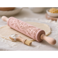 Rouleau à pâtisserie en bois gaufré 35/43 cm, styles multiples, esthétique créative, outils de cuisson en bois, bâton à raviolis sculpté