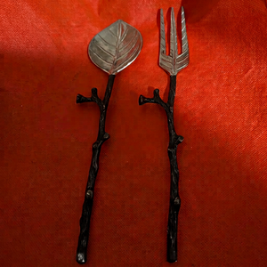 Juego de Cubiertos Metálicos Vintage con Diseño de Hojas, Cuchara y Tenedor con Acabado Mate, Duradero, Vajilla para Bodas, Juego de Cubiertos Metálicos Inspirados en la Naturaleza para Mesa - Product Image 1