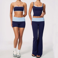 Ensemble de tenue de yoga 4 pièces, soutien-gorge de sport contrasté, débardeur respirant, short à séchage rapide, pantalon évasé, vêtements de sport pour femmes