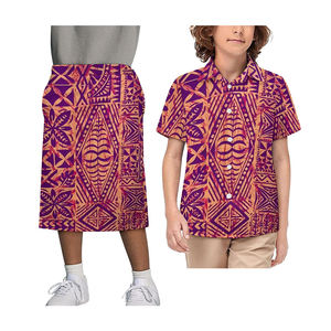 1MOQ Livraison directe Polynésien Elei Tribal Design Custom Boy Short Sleeve Shirt Soft Pockets Button Beach Longi Skirt Sarong - Product Image 2