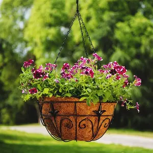 批发便宜的室外室内铁艺术花园播种机10 12英寸丝金属椰子Coco衬垫花卉吊篮用于植物