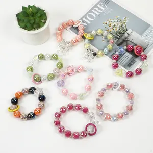 Women Luxury Bracelet Acrylic Necklace Beads Keychain Colorful Wristlet Beaded Key Chain For Gifts