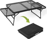 Table de gril de camping noire portable avec hauteur réglable et dessus en maille pliable pour pique-nique de barbecue de plage intérieure extérieure RV Voyage