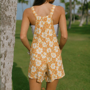 OEM design stylish and playful beach Hawaiian print jumpsuit custom breathable 100% cotton short jumpsuit - Product Image 4