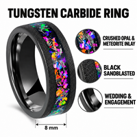 Bague personnalisée en carbure de tungstène noir de 8 mm avec incrustation d'opale et de météorite, finition sablée, pour hommes et femmes, vente en gros