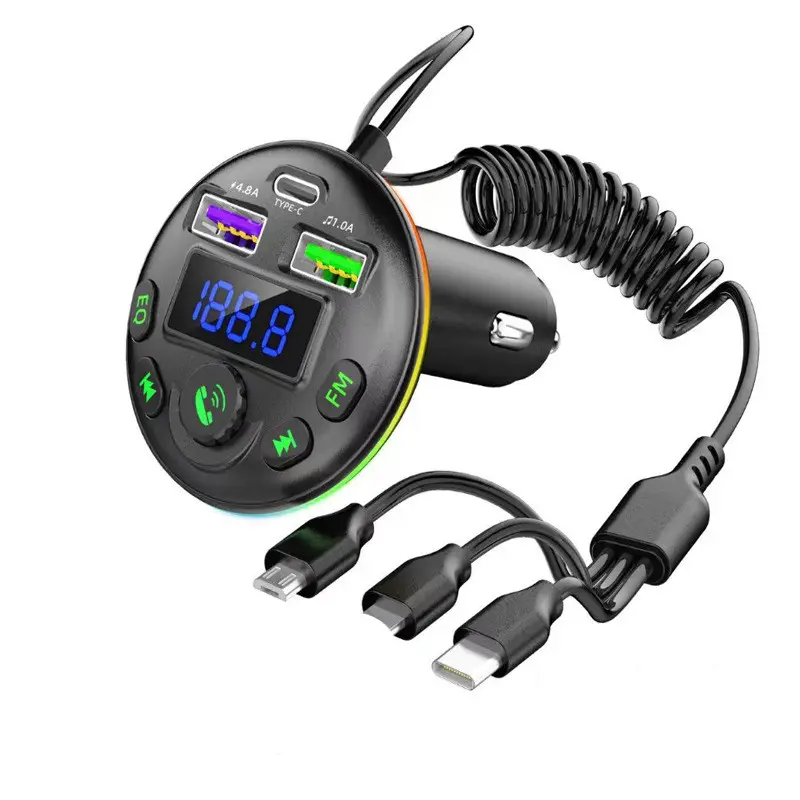 Pemancar FM BT 4.8A bebas genggam, Kit Audio pemutar MP3 mobil dengan pengisi daya Cepat 5A Modulator FM otomatis
