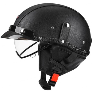 Casco de Motocicleta de Media Cara, Cuero PU Negro, Visera Desmontable, Unisex, para Adultos, Deportivo y Protector - Product Image 3