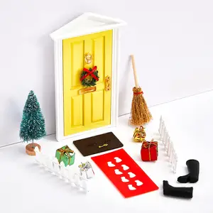 Red Elf Magic Girl Fairy Doors Christmas Decorations Miniature Tiny Wooden Tooth Fairy Door Mini Door Outdoor Christmas Decor