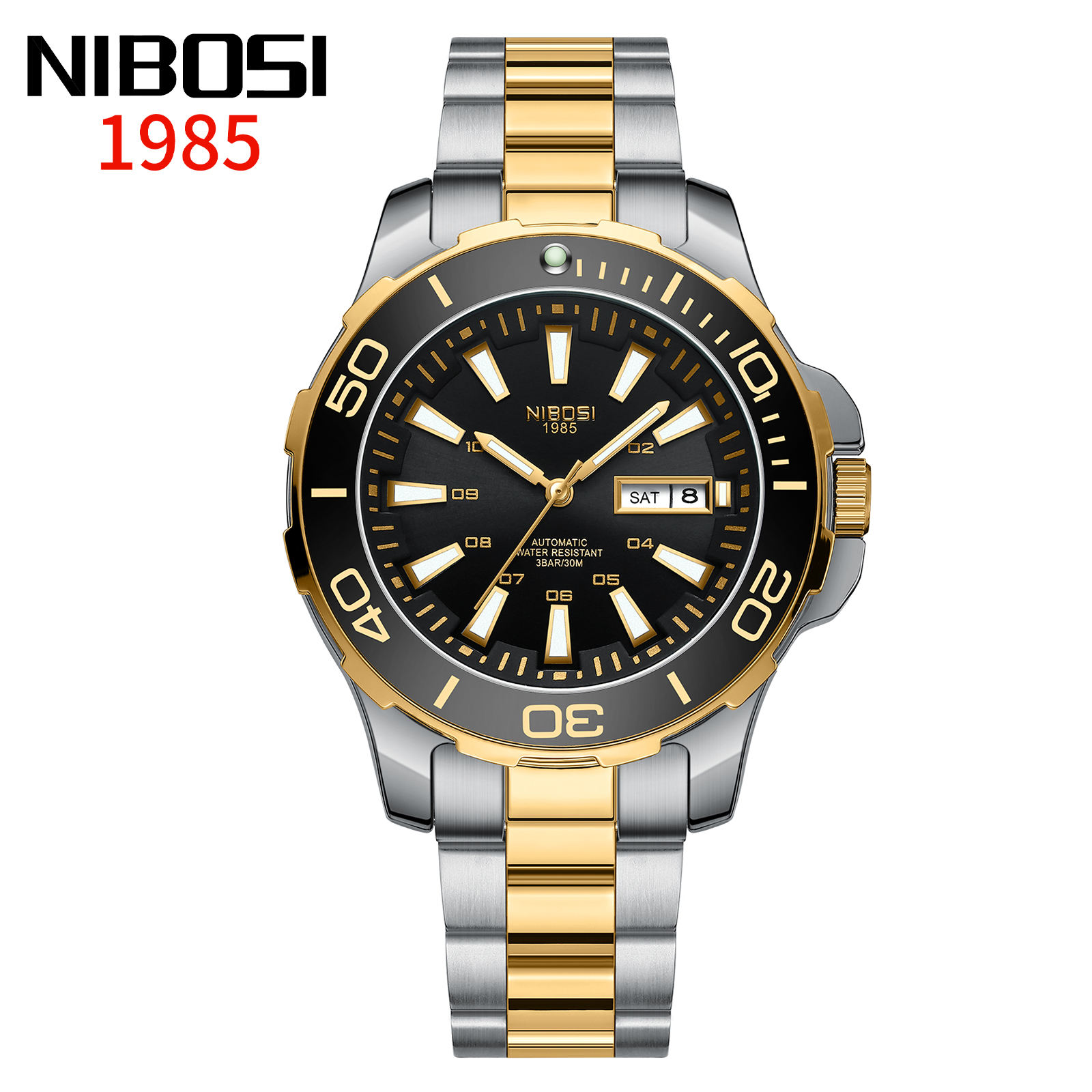 NIBOSI 2595 Luxury Fashion Mens Solid Stainless Steel Band Date
