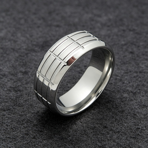 Trendy Unisex Thick Wide Statement <b>Ring</b> Rectangular Grid Groove Engraved Surface <b>Stainless</b> <b>Steel</b> Men <b>Women</b> Daily Finger <b>Ring</b> - Product Image 2