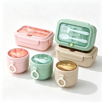 Boîte à lunch 2-en-1 en paille de blé 930ML+600ML, hermétique, compatible micro-ondes, avec bol à soupe, fourchette et cuillère intégrées, et sac repas