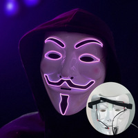 Baige masker pesta menyala Halloween, topeng Led Halloween menyala warna campuran kata hitam