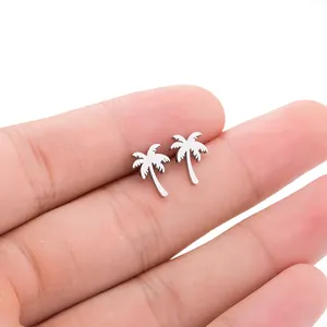 Wholesale Exquisite Stainless Steel Coconut Palm Tree Shaped Studs Earrings Jewelry For Girls And Women