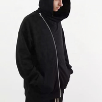 Veste en polaire à fermeture éclair sur mesure de haute qualité en gros OEM, sweat à capuche sans cordon de serrage, sweat à capuche à fermeture éclair noir pour hommes