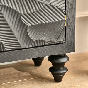 INNOVA HOME Farmhouse Dinning Room Handmade Wood Carved <strong>Black</strong> Rustic Living Room Storage <strong>Side</strong> <strong>Cabinet</strong> with 4 Doors - Product Image 6