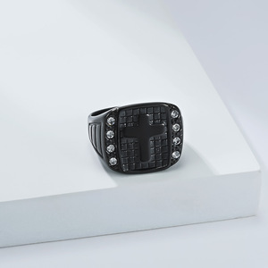 Men's Cross <b>Titanium</b> Steel <b>Ring</b> Black Pave Setting Religious Jewelry Everyday Wear - Product Image 1