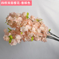 Fleur de cerisier populaire branche fleur de soie bleu violet rose fleur de cerisier artificielle 4 fourchettes pour cérémonie de mariage décor intérieur
