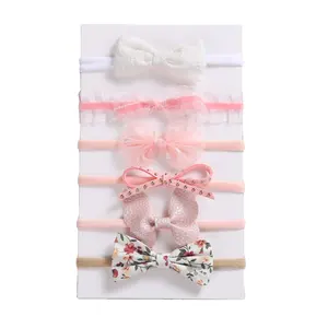 6 Piece Baby Hair Accessories Girls Fashion All Kinds Of Baby Headband Set Paper Card Elastic Newborn Bow Headband Set