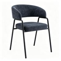 Fauteuil de style scandinave, chaise de salle à manger rembourrée de style nordique avec dossier incurvé et pieds en métal coniques noirs pour salon