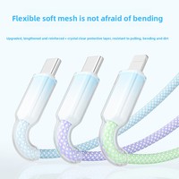 Kabel Data Ponsel 3-in-1 120W 3A Warna Gradasi Anyaman Satu-ke-Tiga Konektor USB-A Tipe-C Panjang 1.2m Kabel Tanpa Pelapis 12 Bulan