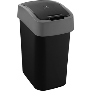 Cestino per Rifiuti Flip Bin 9 L Nero con Coperchio Grigio Design Minimalista Multiuso - Product Image 2