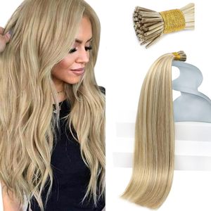 I Tip Extensions de cheveux Cheveux humains Blonde Ajouter Lustre Golden Blonde Highlight Blonde moyenne Mélanges naturels pré-collés - Product Image 1