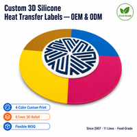 Étiquette de transfert thermique en silicone personnalisée 4 couleurs OEM ODM, logo rond en relief 3D, étiquette de vêtement, qualité alimentaire, faible MOQ