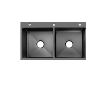 อ่าง<span class=keywords><strong>ล้าง</strong></span><span class=keywords><strong>จาน</strong></span>ในครัวทำด้วยมือทำจากสแตนเลสสตีลที่ใช้งานได้จริงพร้อมแปรงสี่เหลี่ยมและสองรูสำหรับล้าง<span class=keywords><strong>จาน</strong></span> - Product Image 2