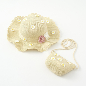 GG254 Sombrilla bonita para niños coreanos <span class=keywords><strong>Sombrero</strong></span> de playa de verano de <span class=keywords><strong>paja</strong></span> y conjunto de bolso Sun Flower Summer Girl's Beach Hat - Product Image 5